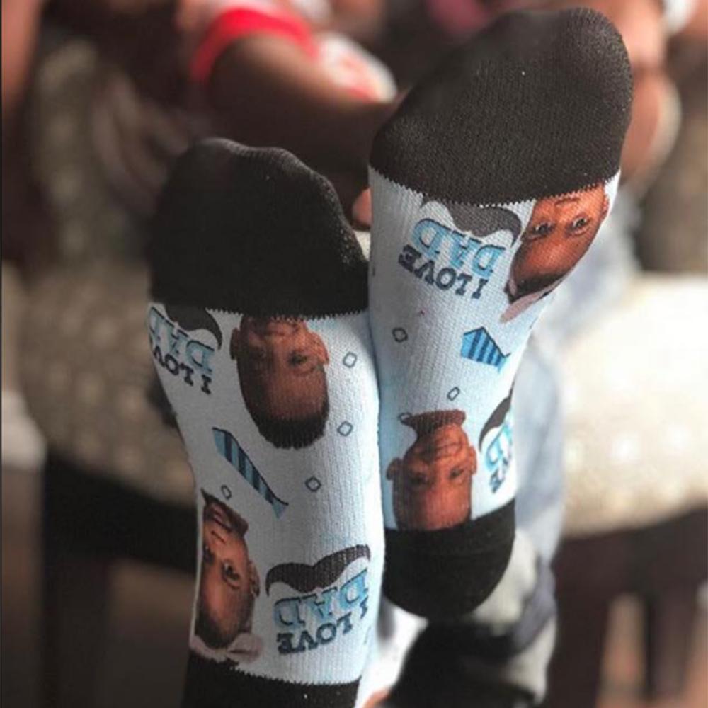 Calzini Personalizzati Con Foto, I Love Dad Face Blue Socks