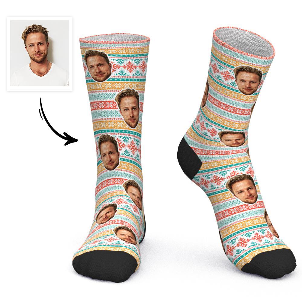 Calzini Personalizzati Per Il Viso Calzini Personalizzati Con Foto Regalo Di Natale Calzini Di Babbo Natale - Motivo A Fiocco Di Neve