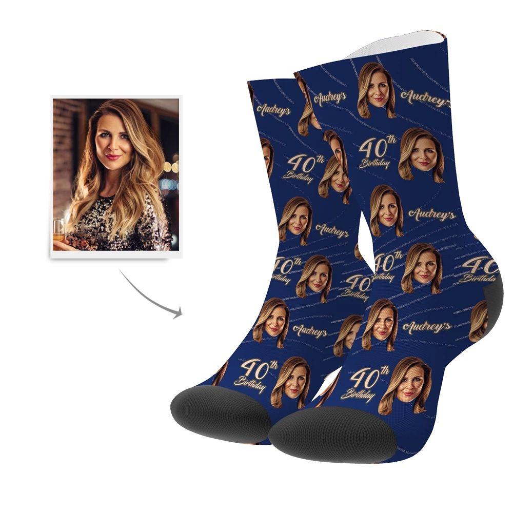 Calzini Personalizzati Con Nome Dell'età Del Viso Con Foto Incisa - Buon Compleanno