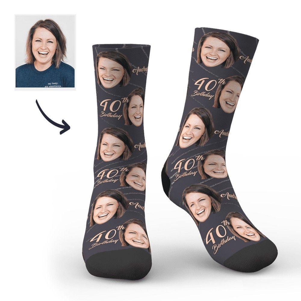 Calzini Personalizzati Con Nome Dell'età Del Viso Con Foto Incisa - Buon Compleanno