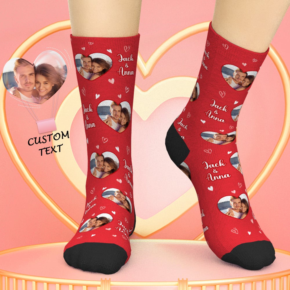 Custom Photo Names Socks Personalized Love Heart Valentine's Day Gifts Socks for Couples - soufeelit