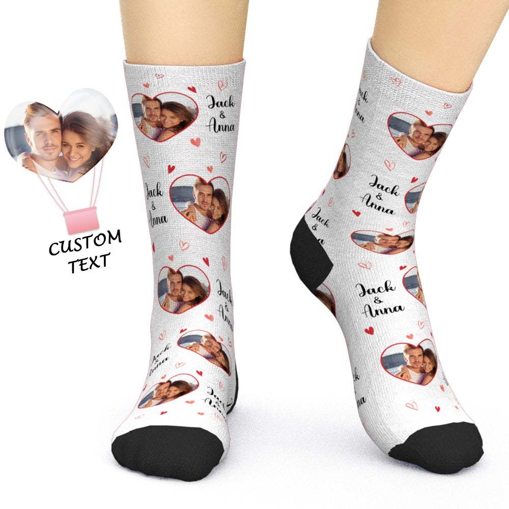Custom Photo Names Socks Personalized Love Heart Valentine's Day Gifts Socks for Couples - soufeelit