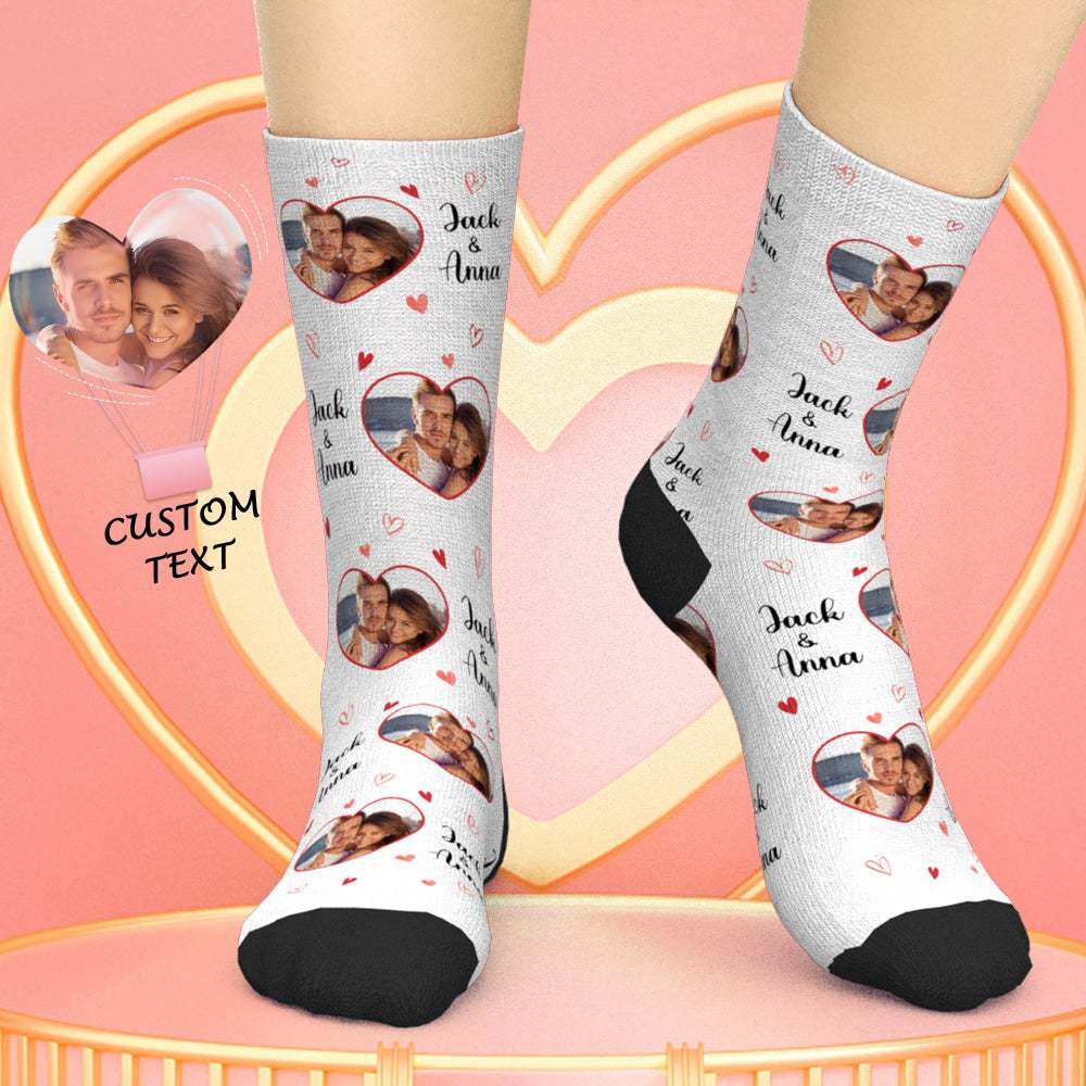 Custom Photo Names Socks Personalized Love Heart Valentine's Day Gifts Socks for Couples - soufeelit