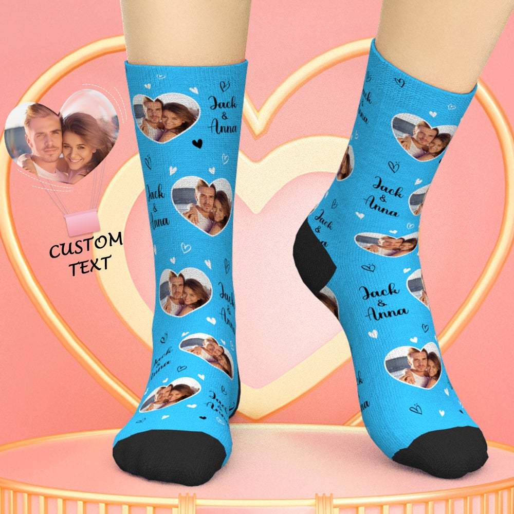 Custom Photo Names Socks Personalized Love Heart Valentine's Day Gifts Socks for Couples - soufeelit