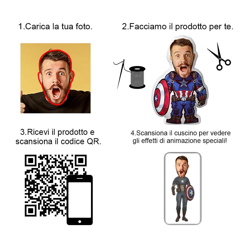 Personalizzato Foto Cuscino Captain America Faccia Minime Throw Cuscino Regalo Vista AR