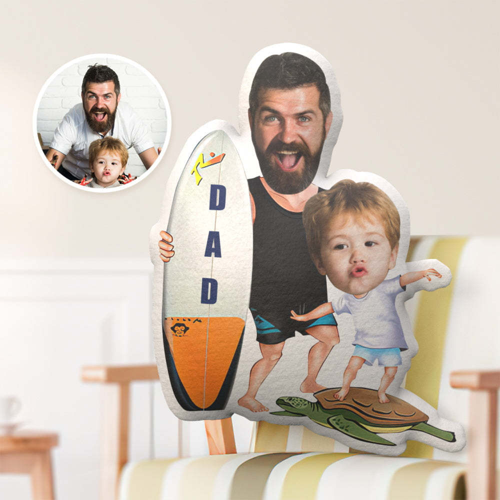 Regalo Per La Festa Del Papà Cuscino Per Il Viso Personalizzato, Cuscino Per Il Viso In Stile Surfing Daddy And Me - soufeelit