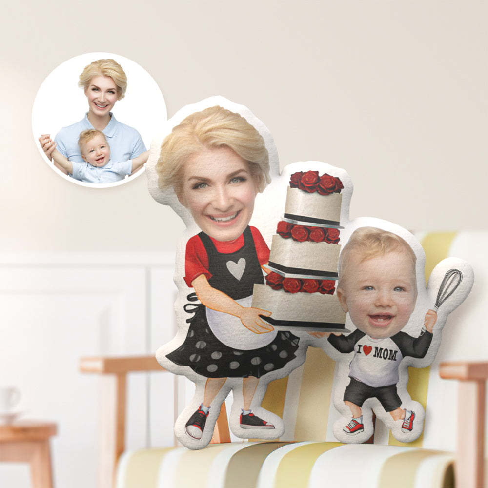 Cuscino Per Il Viso Personalizzato Regalo Per La Festa Della Mamma, Mamma In Cucina Con Cuscino Per Il Viso Del Figlio - soufeelit