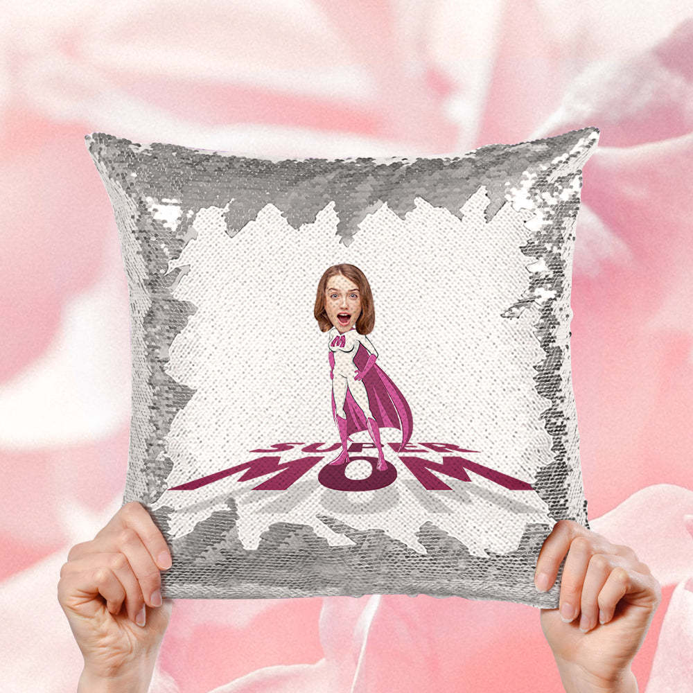 Cuscino Personalizzato Con Paillettes Con Foto Personalizzata Super Mom Face Paillettes Il Miglior Regalo Per La Festa Della Mamma - soufeelit