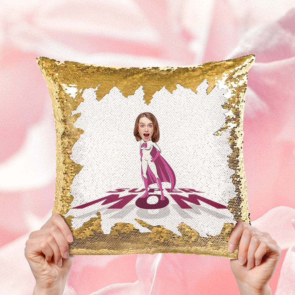 Cuscino Personalizzato Con Paillettes Con Foto Personalizzata Super Mom Face Paillettes Il Miglior Regalo Per La Festa Della Mamma - soufeelit