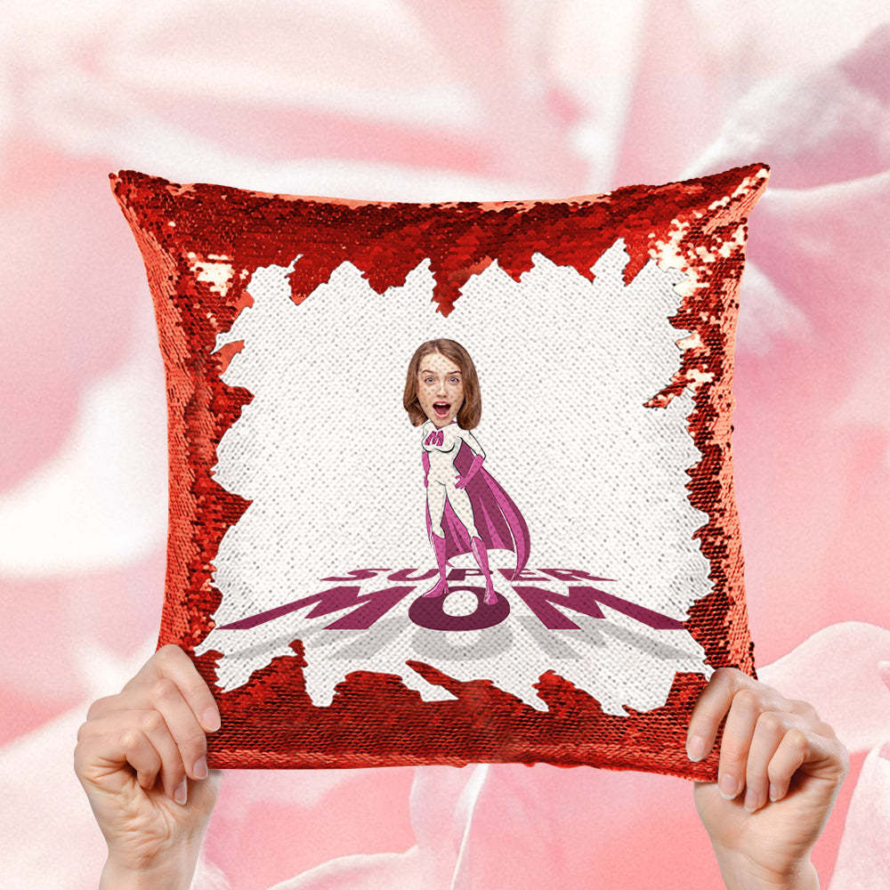 Cuscino Personalizzato Con Paillettes Con Foto Personalizzata Super Mom Face Paillettes Il Miglior Regalo Per La Festa Della Mamma - soufeelit