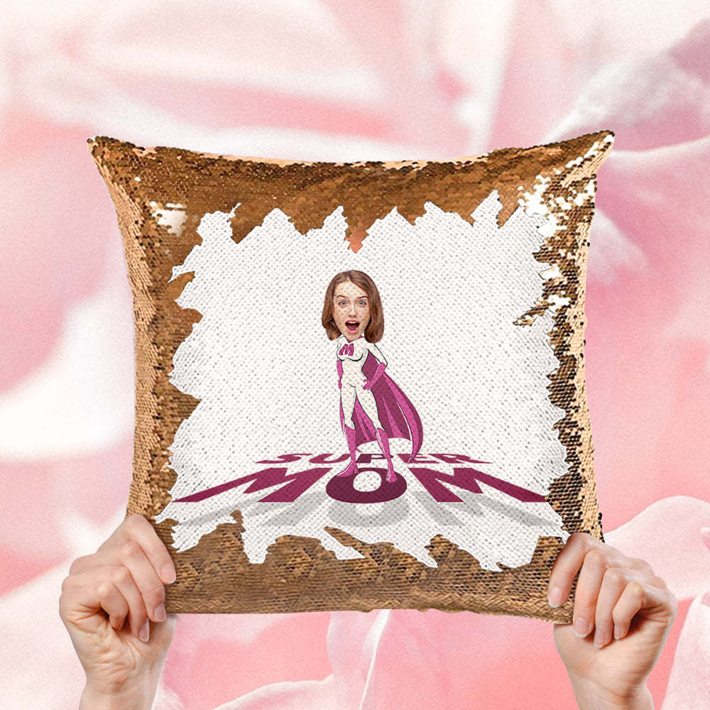 Cuscino Personalizzato Con Paillettes Con Foto Personalizzata Super Mom Face Paillettes Il Miglior Regalo Per La Festa Della Mamma - soufeelit