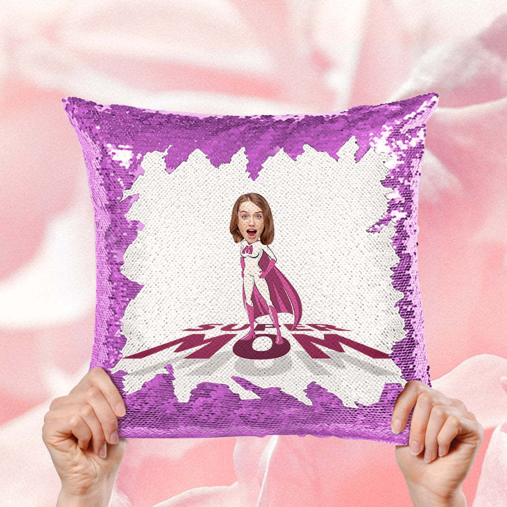 Cuscino Personalizzato Con Paillettes Con Foto Personalizzata Super Mom Face Paillettes Il Miglior Regalo Per La Festa Della Mamma - soufeelit