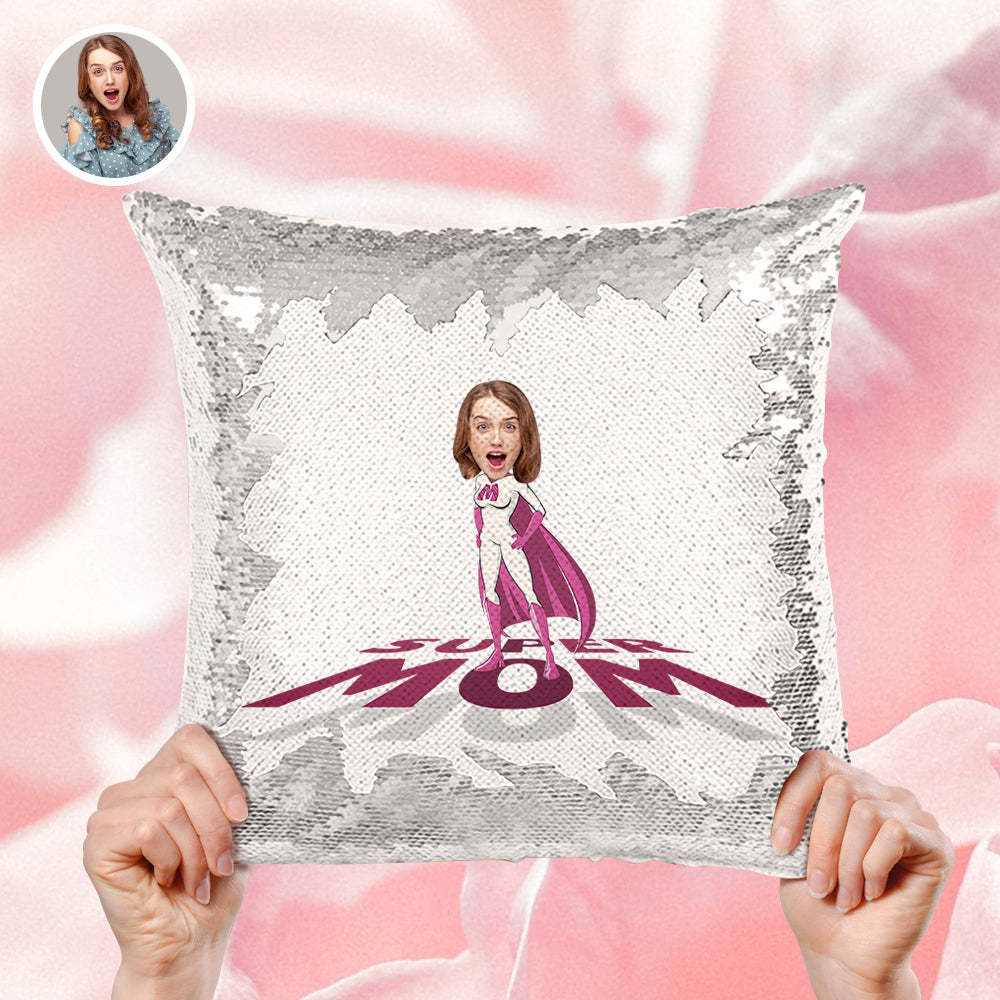 Cuscino Personalizzato Con Paillettes Con Foto Personalizzata Super Mom Face Paillettes Il Miglior Regalo Per La Festa Della Mamma - soufeelit