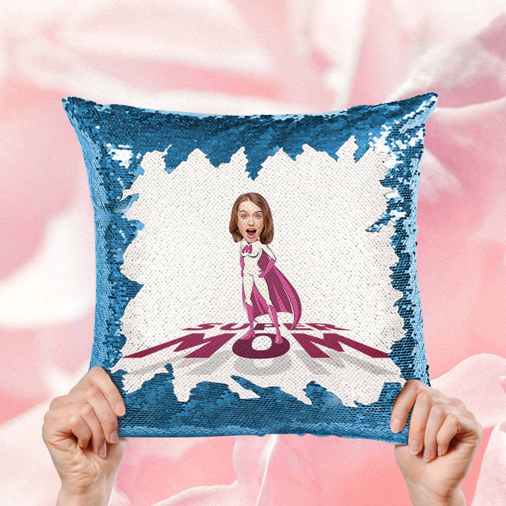 Cuscino Personalizzato Con Paillettes Con Foto Personalizzata Super Mom Face Paillettes Il Miglior Regalo Per La Festa Della Mamma - soufeelit