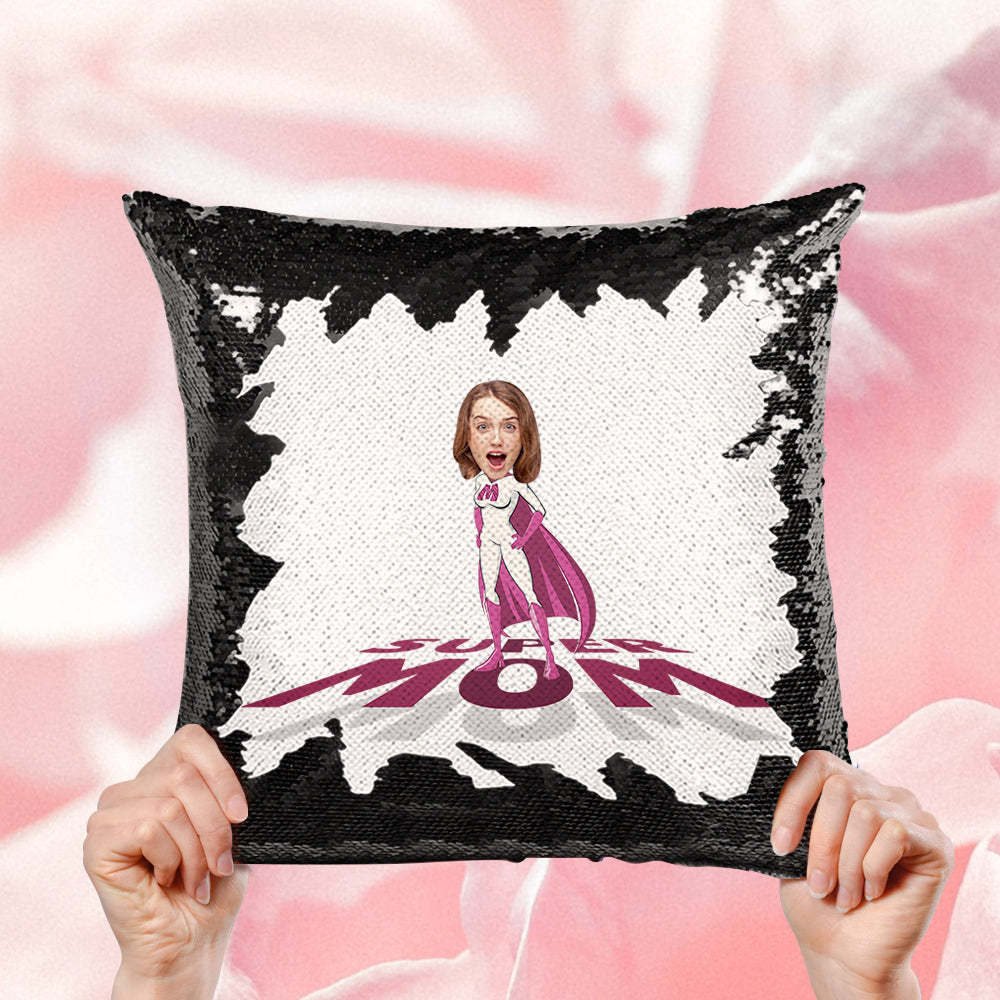 Cuscino Personalizzato Con Paillettes Con Foto Personalizzata Super Mom Face Paillettes Il Miglior Regalo Per La Festa Della Mamma - soufeelit