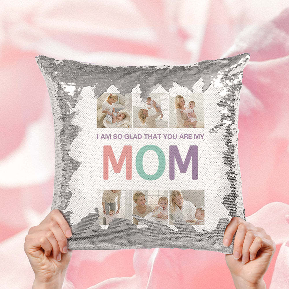 Cuscino Personalizzato Con Paillettes Per Foto Con Collage Di Mamma. Il Miglior Regalo Per La Festa Della Mamma - soufeelit