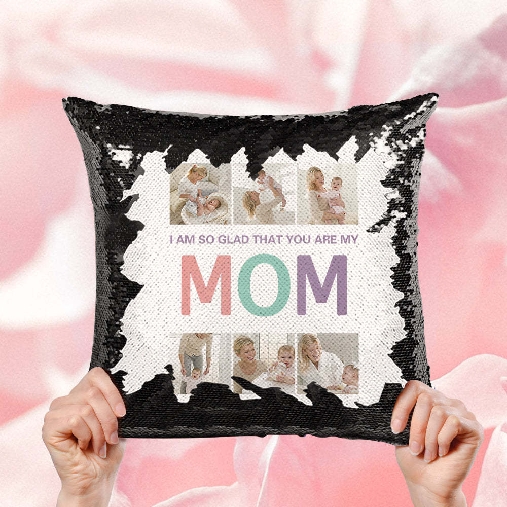 Cuscino Personalizzato Con Paillettes Per Foto Con Collage Di Mamma. Il Miglior Regalo Per La Festa Della Mamma - soufeelit