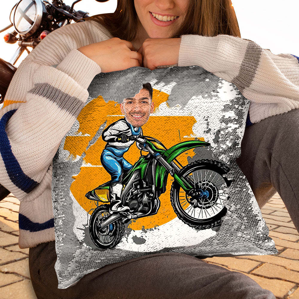 Cuscino Con Paillettes Con Foto Personalizzata Cuscino Con Paillettes Verde Divertente Per Moto Il Miglior Regalo Per Gli Amanti Della Moto - soufeelit