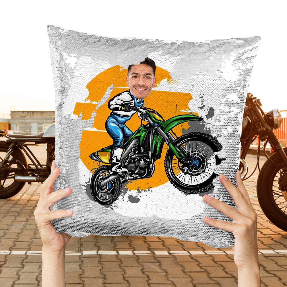 Cuscino Con Paillettes Con Foto Personalizzata Cuscino Con Paillettes Verde Divertente Per Moto Il Miglior Regalo Per Gli Amanti Della Moto - soufeelit
