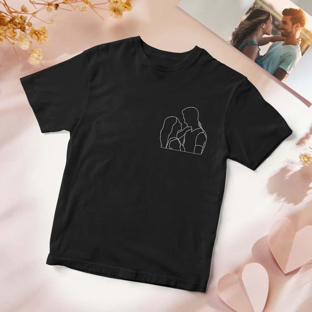 Ritratto Personalizzato Da Foto, Camicia Fotografica Con Contorno Tascabile Ricamato, Camicia Da Coppia, Camicia Taglie Forti - soufeelit