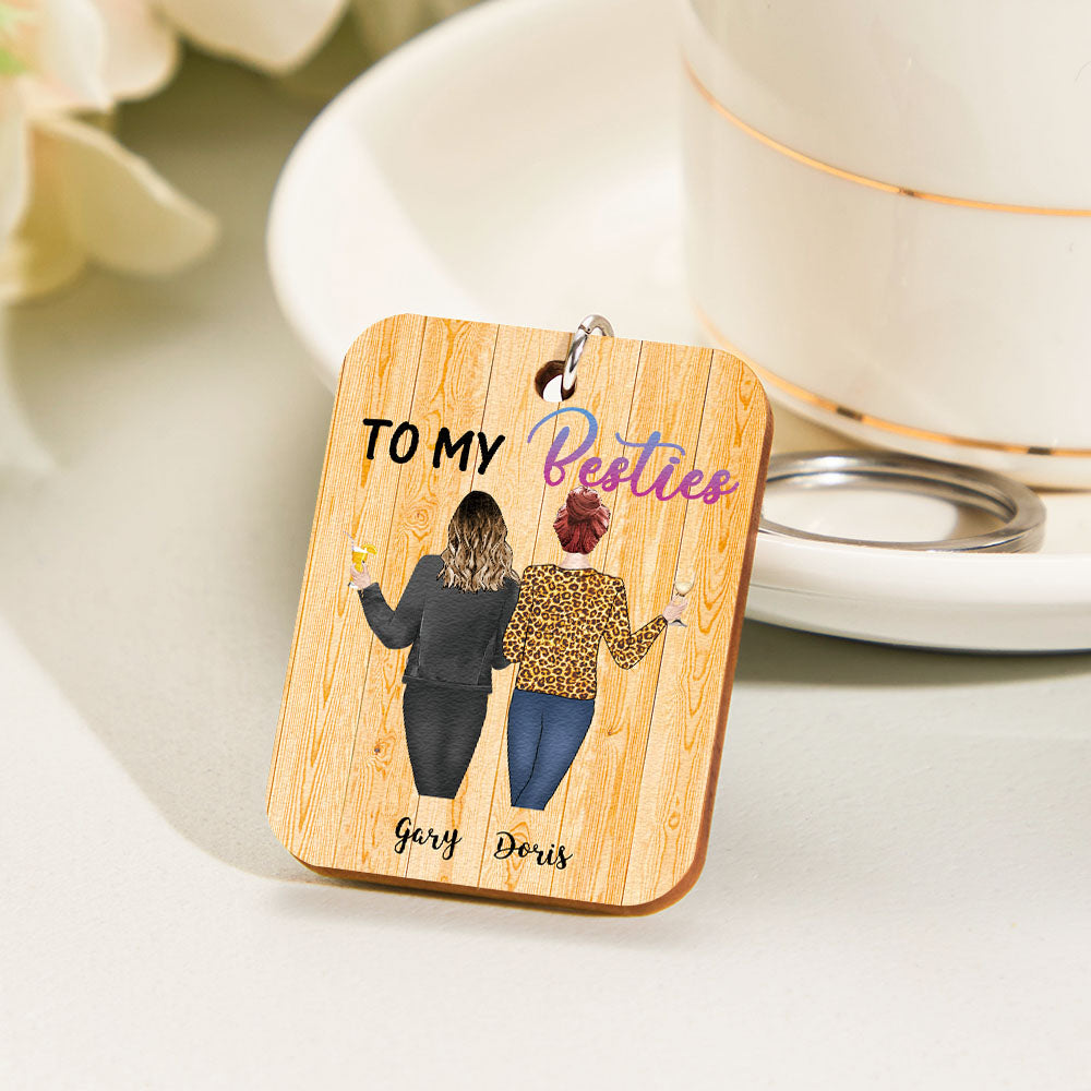 Portachiavi In ​​legno Con Immagine Della Sorella Dei Cartoni Animati Portachiavi Con Vista Posteriore Con Incisione Personalizzata Per Amico - soufeelit