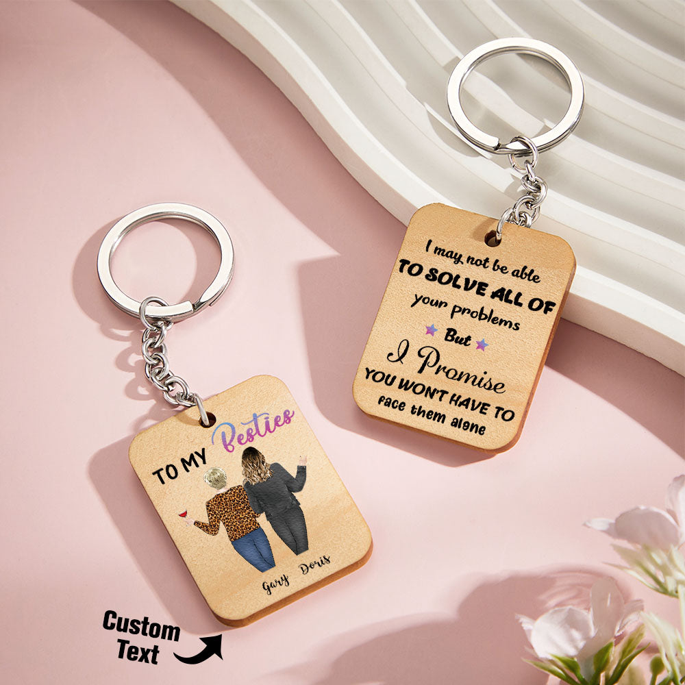 Portachiavi In ​​legno Con Immagine Della Sorella Dei Cartoni Animati Portachiavi Con Vista Posteriore Con Incisione Personalizzata Per Amico - soufeelit