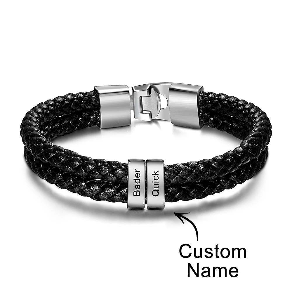 Bracciale Con Nome Personalizzato In Pelle Intrecciata Regali Personalizzati Per Uomo - soufeelit