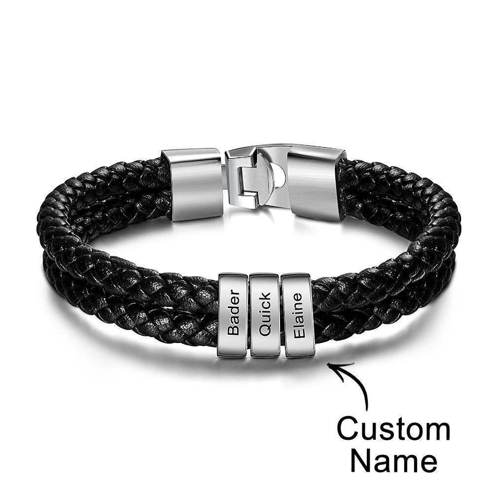 Bracciale Con Nome Personalizzato In Pelle Intrecciata Regali Personalizzati Per Uomo - soufeelit