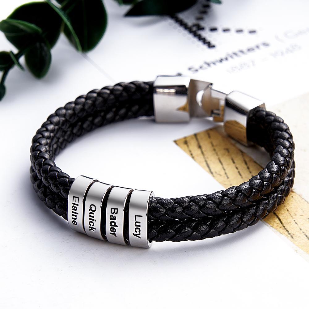 Bracciale Con Nome Personalizzato In Pelle Intrecciata Regali Personalizzati Per Uomo - soufeelit