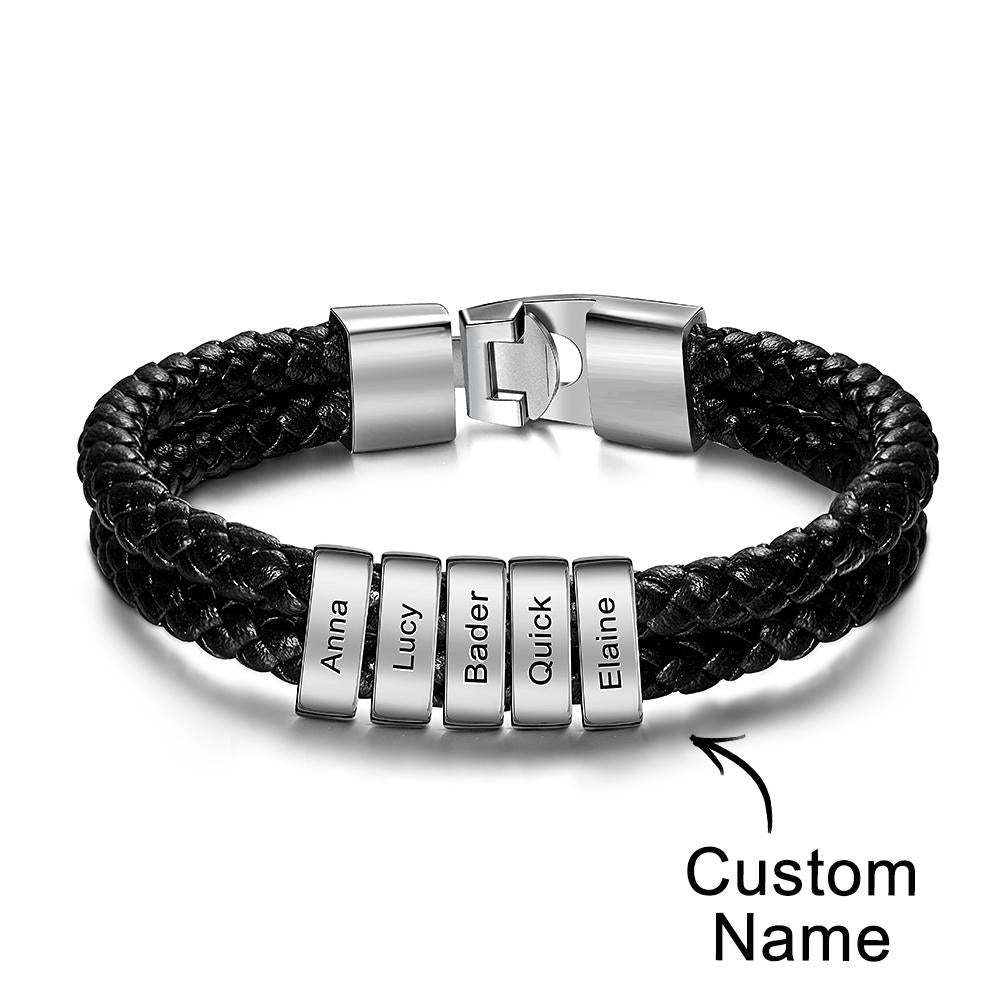 Bracciale Con Nome Personalizzato In Pelle Intrecciata Regali Personalizzati Per Uomo - soufeelit
