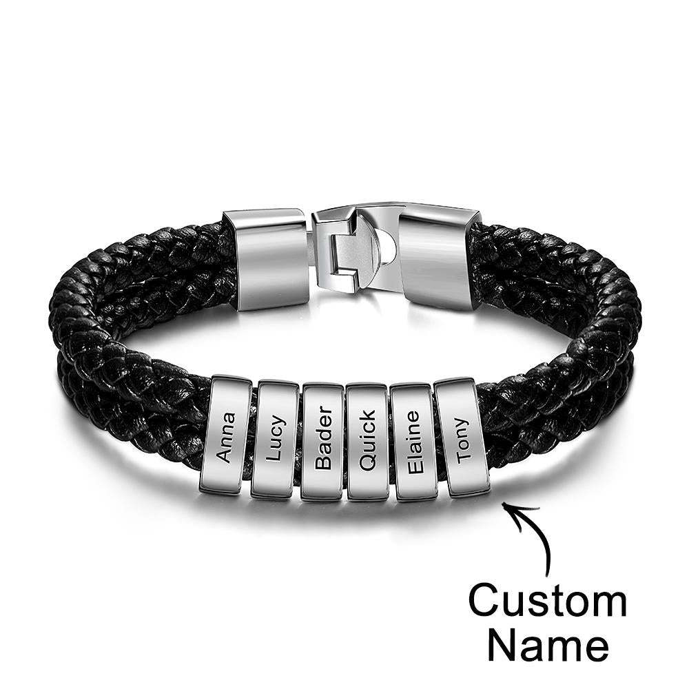 Bracciale Con Nome Personalizzato In Pelle Intrecciata Regali Personalizzati Per Uomo - soufeelit