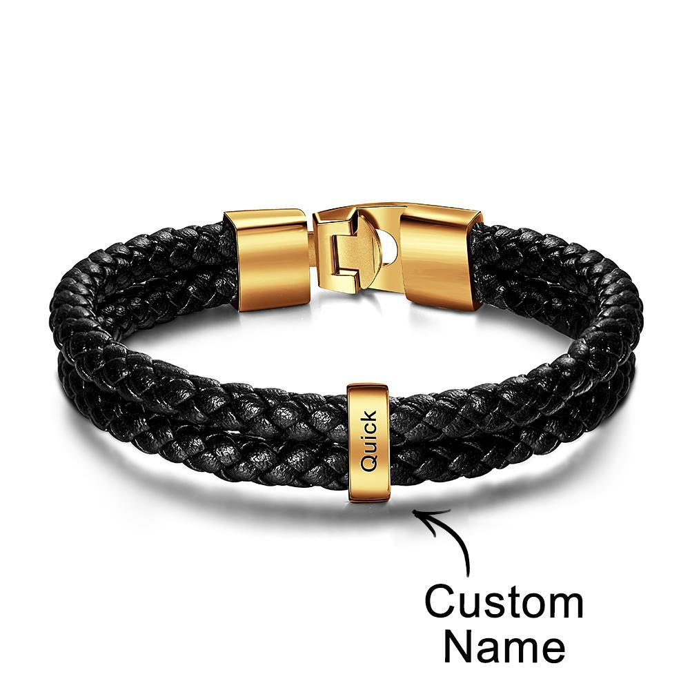 Bracciale Con Nome Personalizzato In Pelle Intrecciata Regali Personalizzati Per Uomo - soufeelit