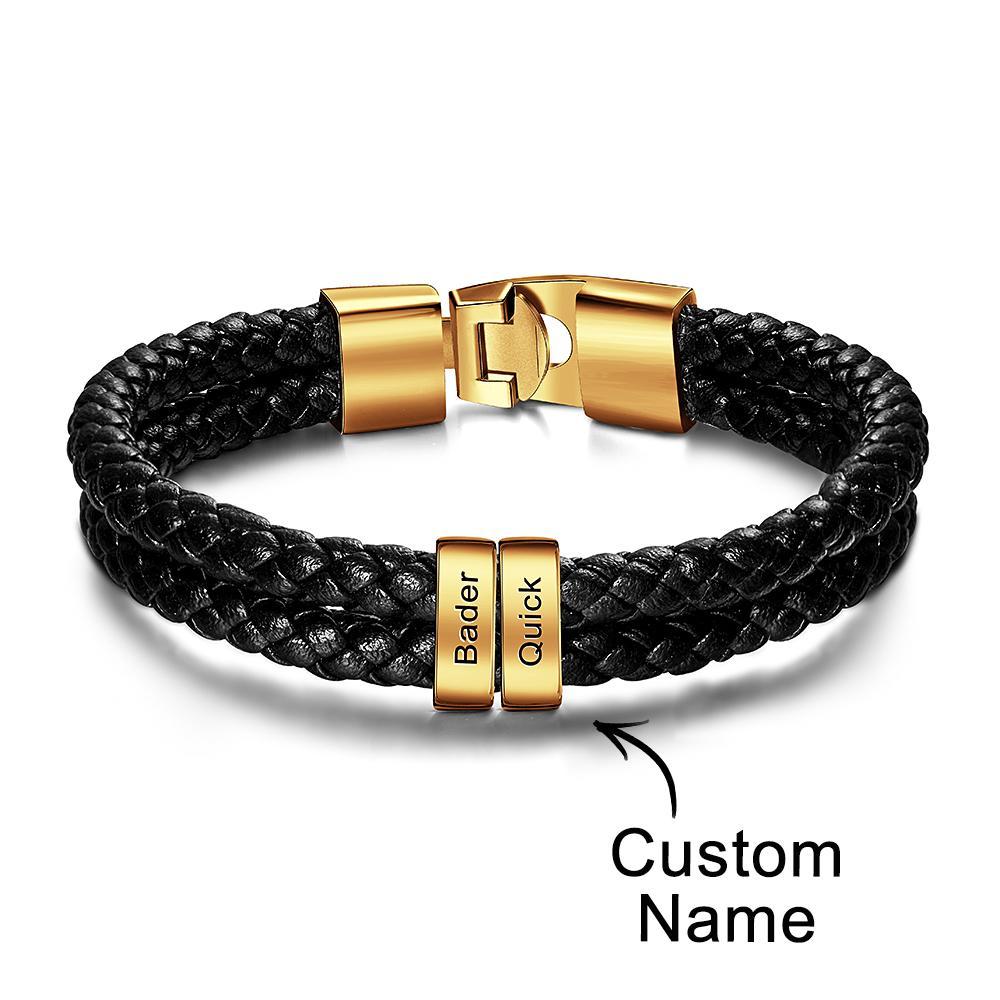 Bracciale Con Nome Personalizzato In Pelle Intrecciata Regali Personalizzati Per Uomo - soufeelit