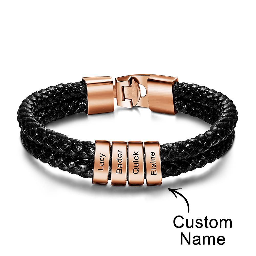 Bracciale Con Nome Personalizzato In Pelle Intrecciata Regali Personalizzati Per Uomo - soufeelit