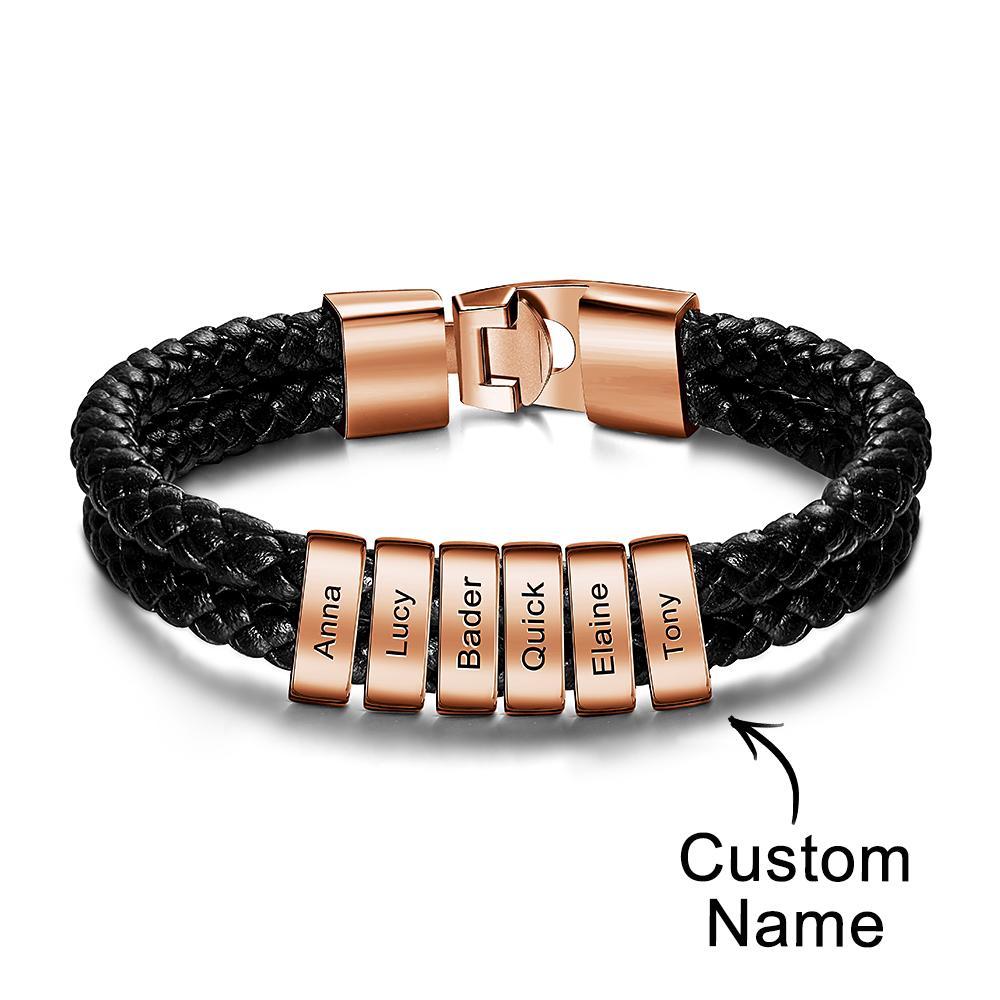 Bracciale Con Nome Personalizzato In Pelle Intrecciata Regali Personalizzati Per Uomo - soufeelit