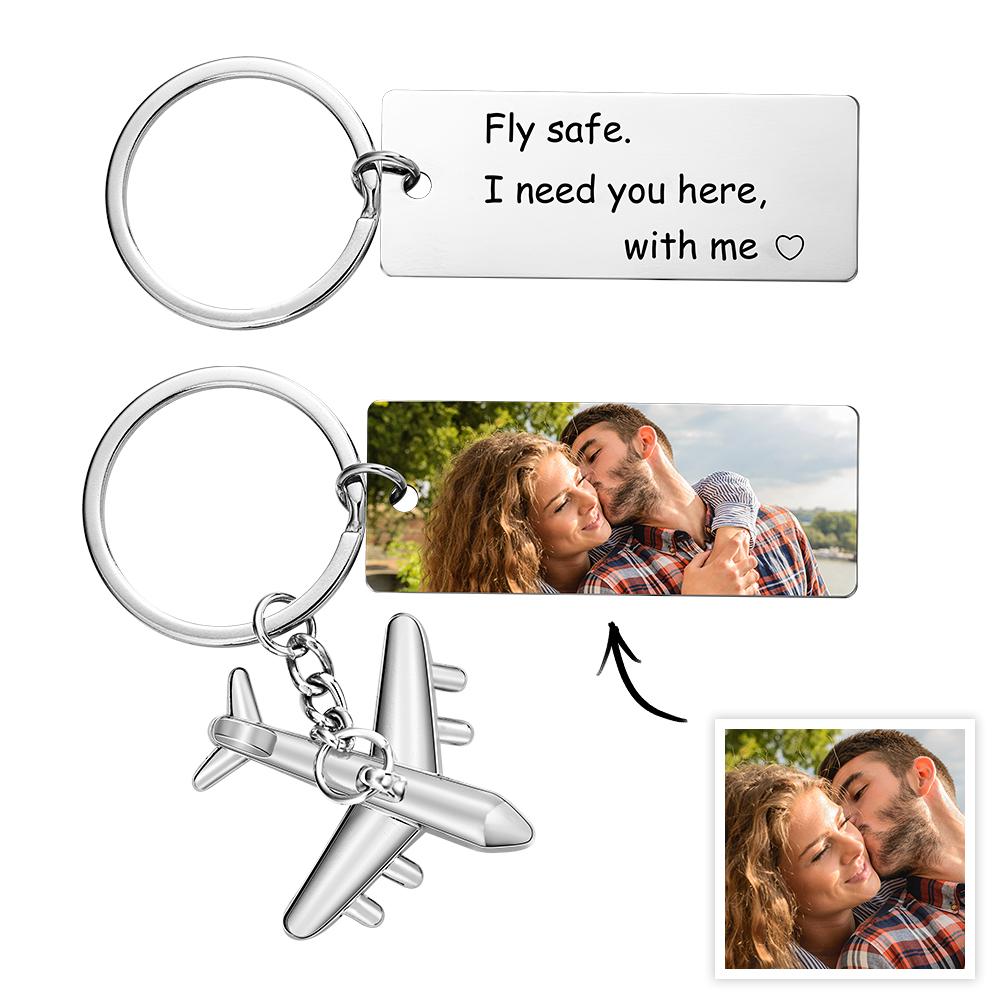 Portachiavi Personalizzato Con Foto Incisa Fly Safe I Need You Here Regali Creativi - soufeelit