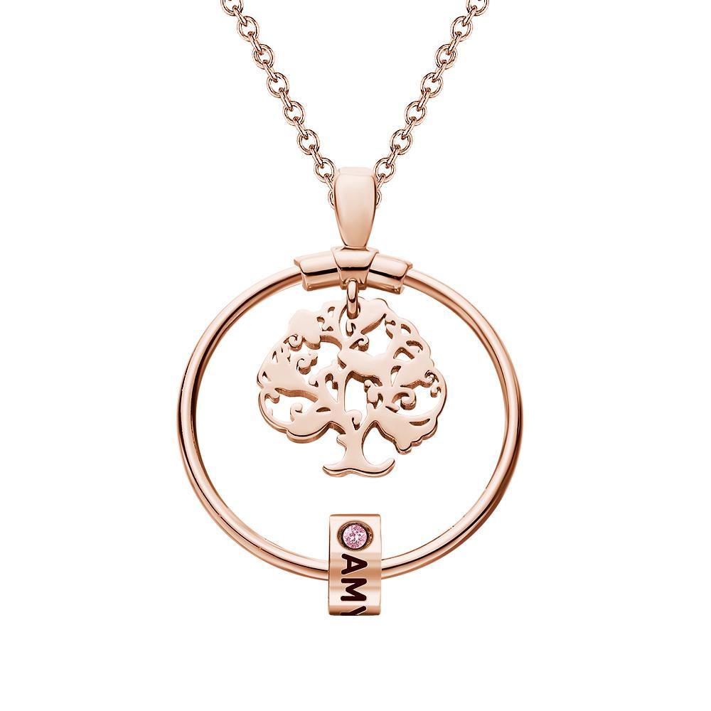 Collana con albero della vita inciso e regali personalizzati con pietra del parto - oro rosa