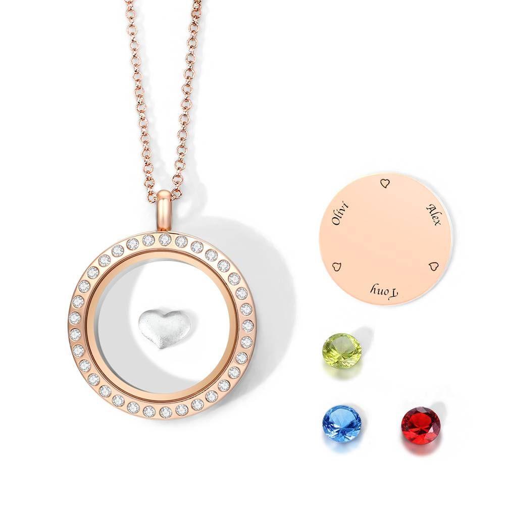 Collana Medaglione Galleggiante Personalizzato Birthstone Con Incisione In Oro Rosa Placcato