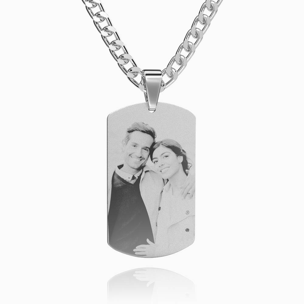 Uomo Foto Inciso Collana Tag Con Incisione In Acciaio Inox (Nero e Bianco)