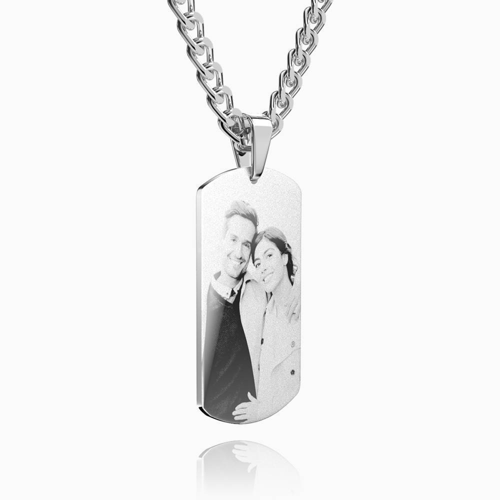 Uomo Foto Inciso Collana Tag Con Incisione In Acciaio Inox (Nero e Bianco)