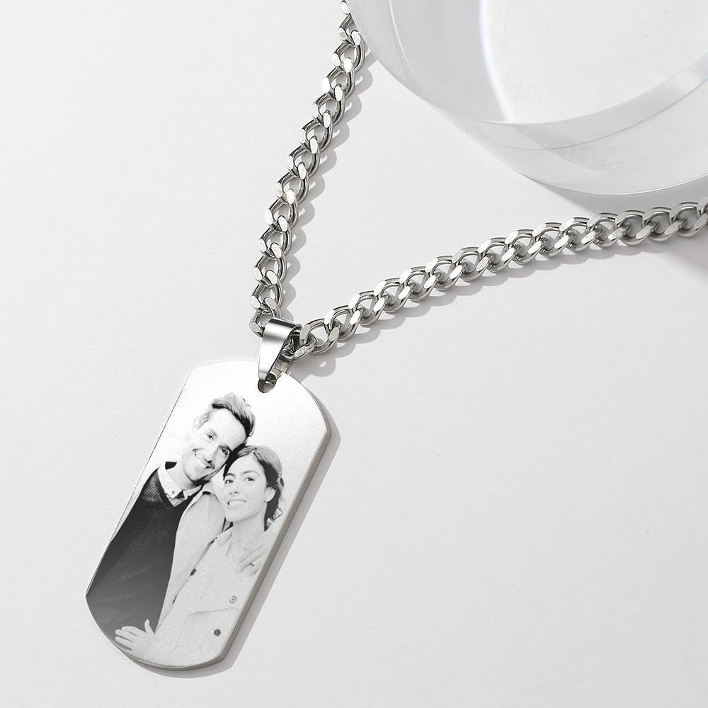 Uomo Foto Inciso Collana Tag Con Incisione In Acciaio Inox (Nero e Bianco)