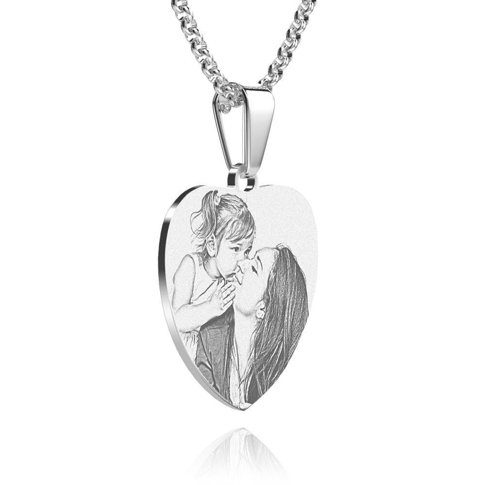 Regali per la festa della mamma - Collana per foto a forma di cuore in acciaio inossidabile con regali per la festa della mamma (bianco e nero)