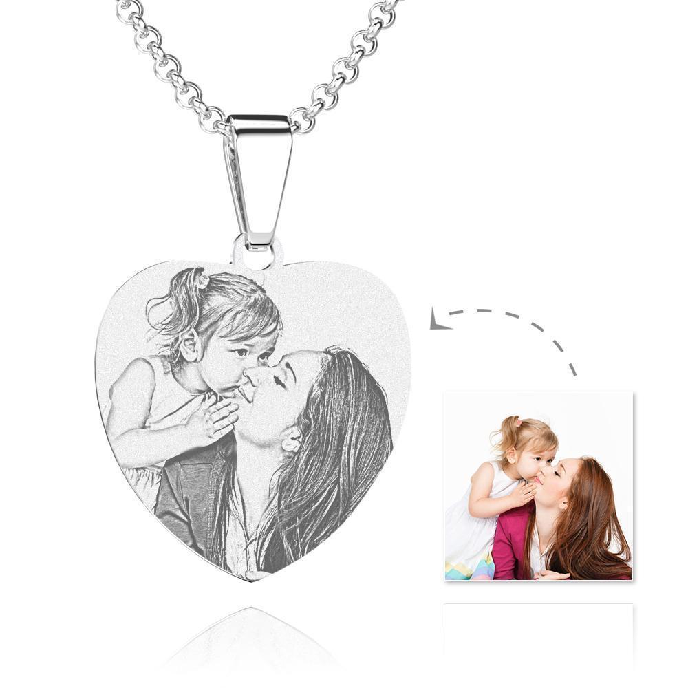 Regali per la festa della mamma - Collana per foto a forma di cuore in acciaio inossidabile con regali per la festa della mamma (bianco e nero)