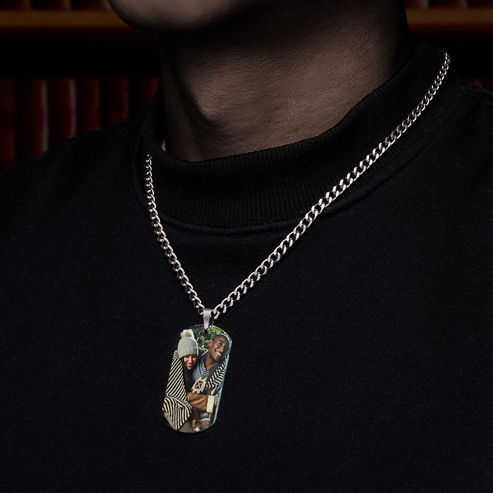 Colar De Marca De Foto Masculina Com Gravura Em Aço Inoxidável Para Presentes De Dia Dos Namorados