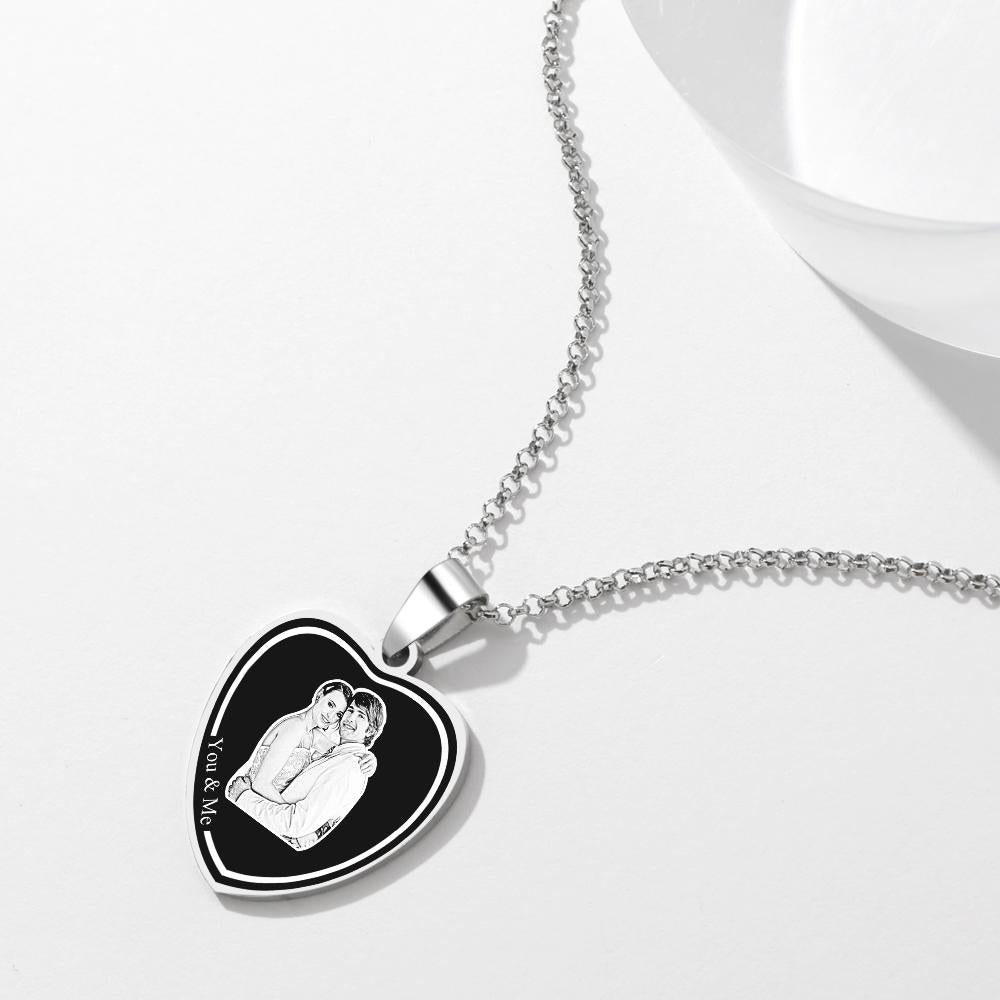 Photo Engraved Tag Necklace Heart-shaped with Engraving Gifts for Couple - soufeelit