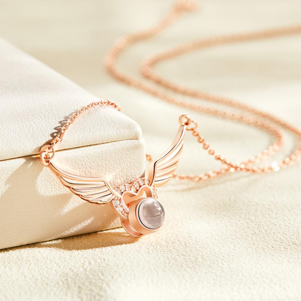 Collana Con Proiezione Di Foto Personalizzata Collana Con Ciondolo Con Ali A Forma Di Cuore Regalo Creativo - soufeelit