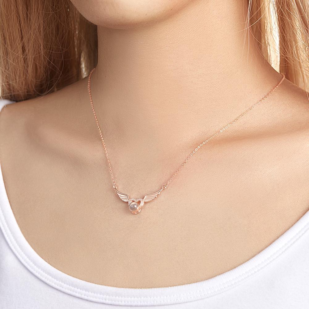 Collana Con Proiezione Di Foto Personalizzata Collana Con Ciondolo Con Ali A Forma Di Cuore Regalo Creativo - soufeelit