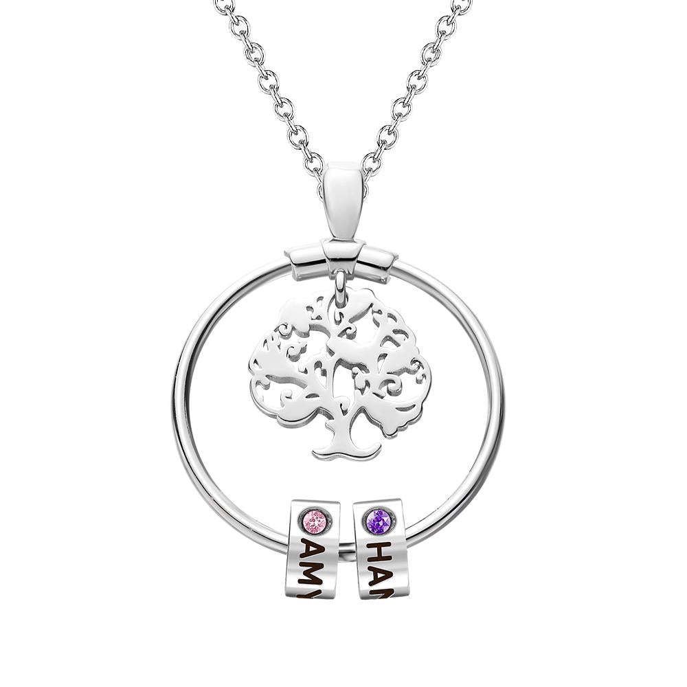 Collana con albero della vita inciso con regali personalizzati in pietra del parto - argento
