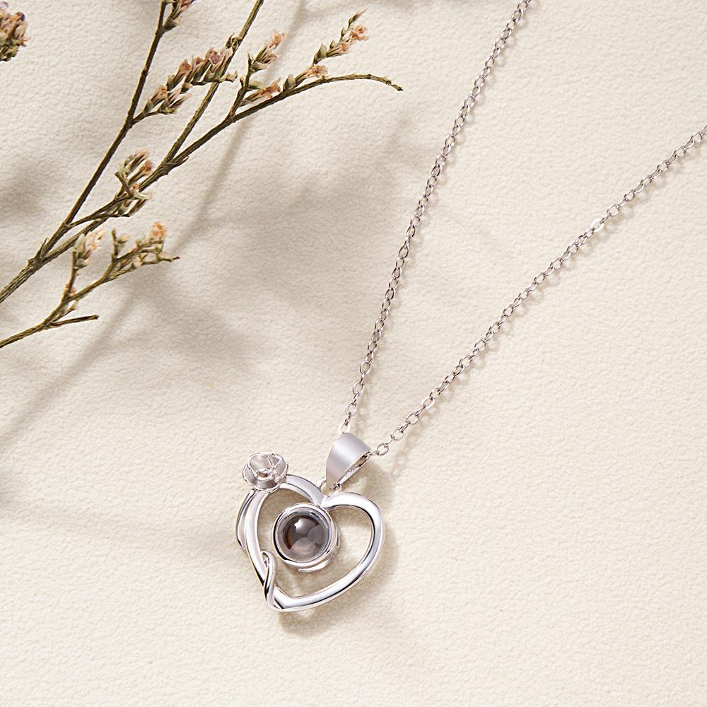 Collana Personalizzata Con Proiezione Di Foto Di Fiori Delicato Regalo Di Gioielli A Forma Di Cuore Per Lei - soufeelit