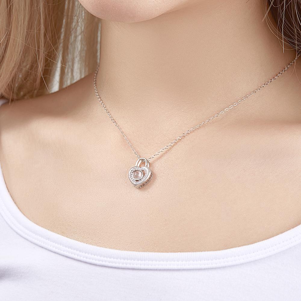 Collana Con Proiezione Di Foto Personalizzata Ciondolo A Forma Di Lucchetto A Cuore D'amore Regalo Di San Valentino - soufeelit